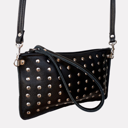 PRECIEUX CUIR NOIR CLOUTÉ | Pochette en cuir Femme