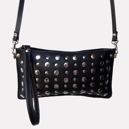 PRECIEUX CUIR NOIR CLOUTÉ BIS | Pochette en cuir Femme