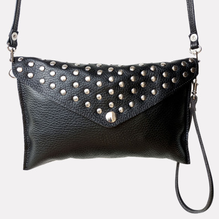 PANACHE CUIR GRAINE CLOUTÉ ARGENT | Mini Sac en cuir Femme