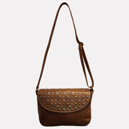 SECRET CLOUTÉ CUIR MARRON CIRÉ | Sac bandoulière en cuir Femme