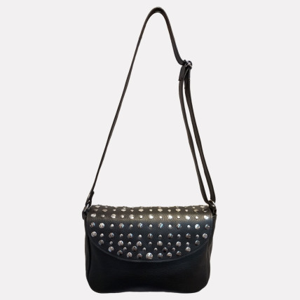 SECRET CLOUTÉ CUIR GRAINÉ NOIR | Sac bandoulière en cuir Femme