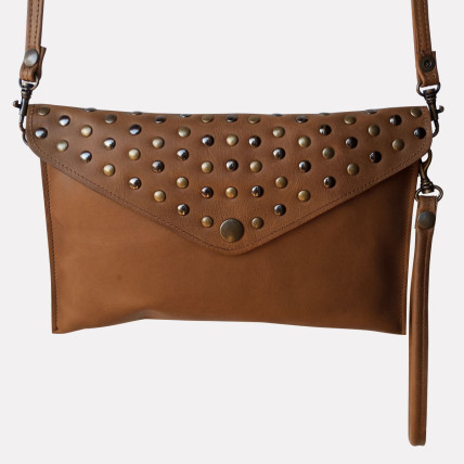 PANACHE CUIR MARRON CIRÉ CLOUTÉ | Mini Sac en cuir Femme
