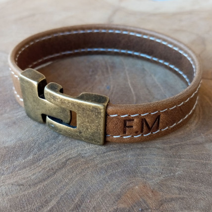 Bracelet en cuir Homme | BRAM BIS CUIR MARRON CIRÉ