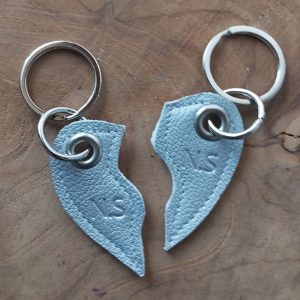 COEUR DOUBLE DORURE | Porte Clefs en cuir personnalisé